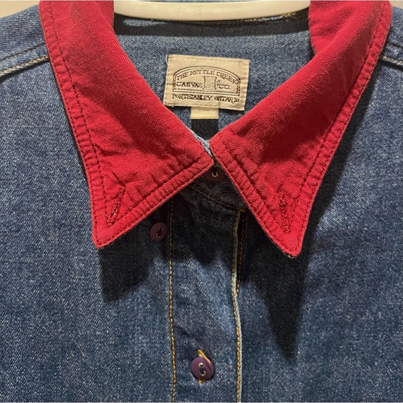 Vintage 80’s Denim Button-Down w Red Pocket Detailing- The Kettle Creek Canvas - Picture 5 of 7